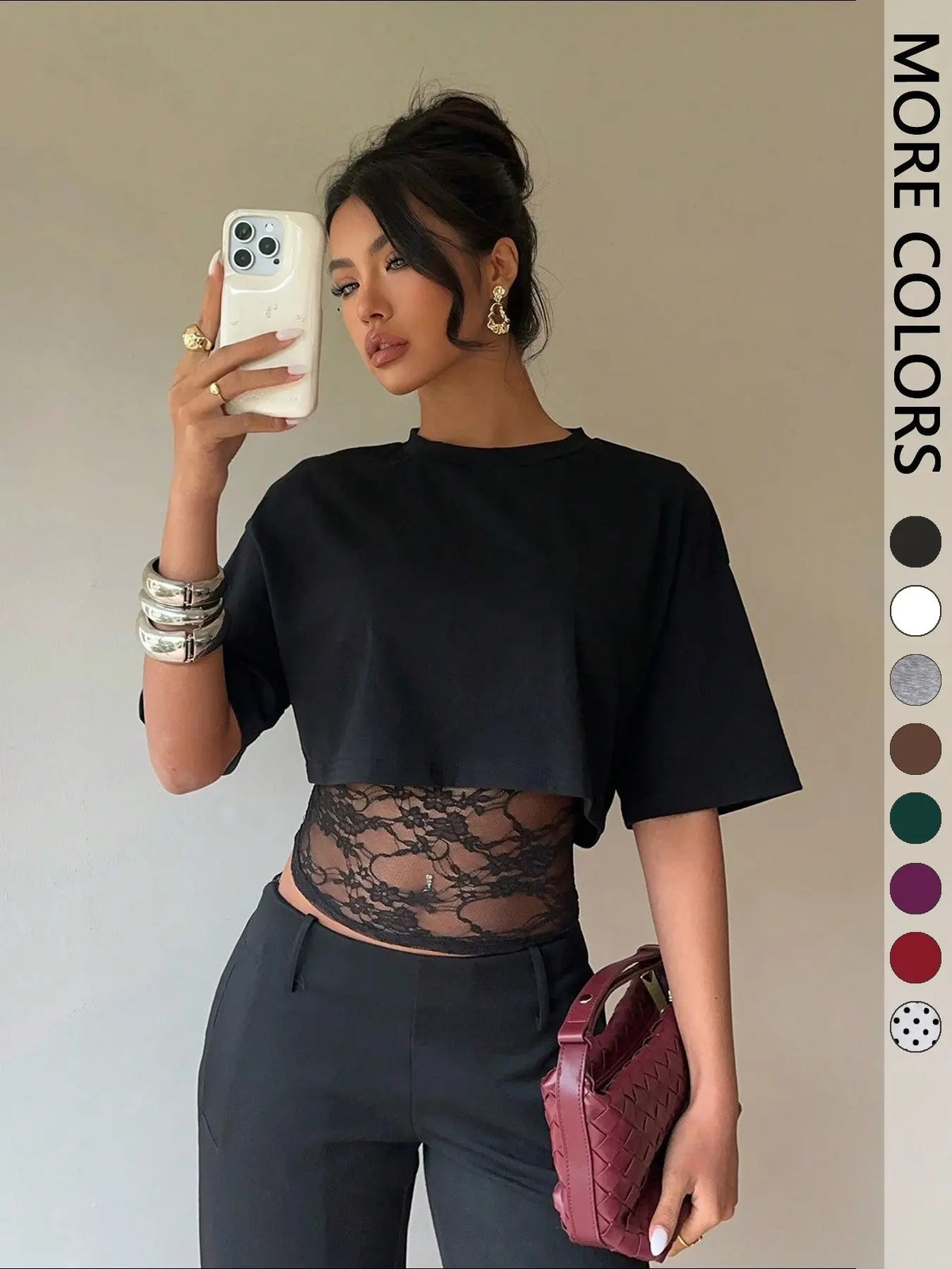 Lace-spliced cropped layered tee — lace-tee-01