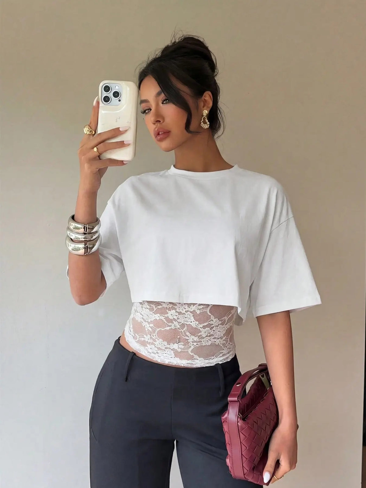 Lace-spliced cropped layered tee — lace-tee-02