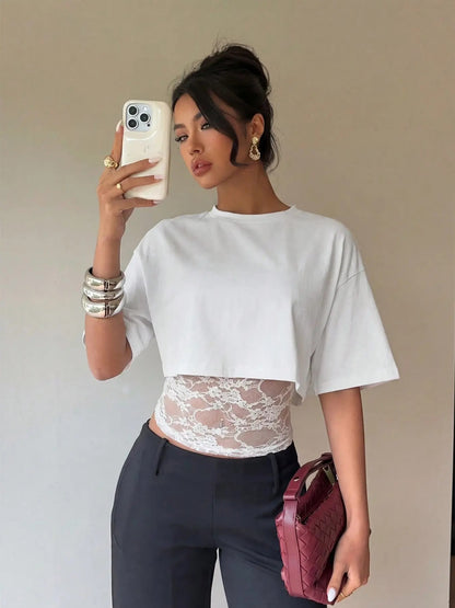 Lace-spliced cropped layered tee — lace-tee-02