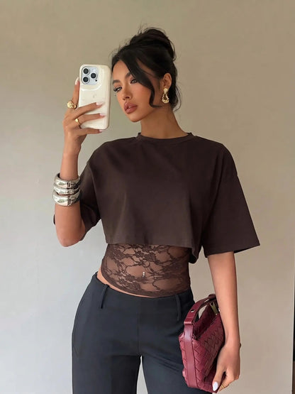 Lace-spliced cropped layered tee — lace-tee-04