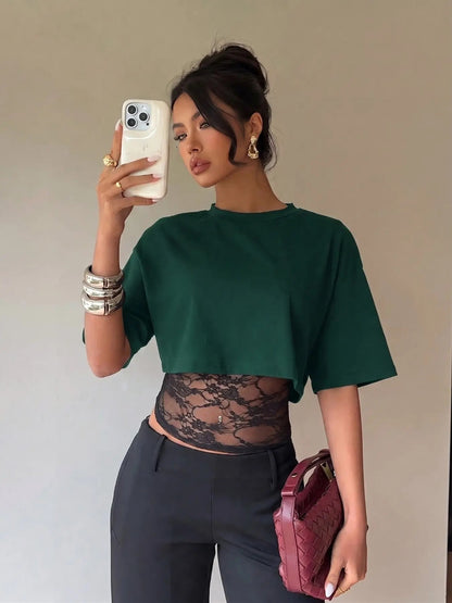 Lace-spliced cropped layered tee — lace-tee-05