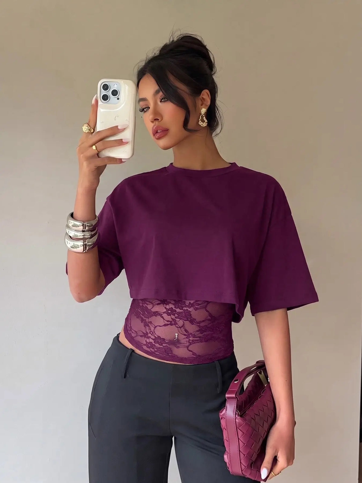 Lace-spliced cropped layered tee — lace-tee-06