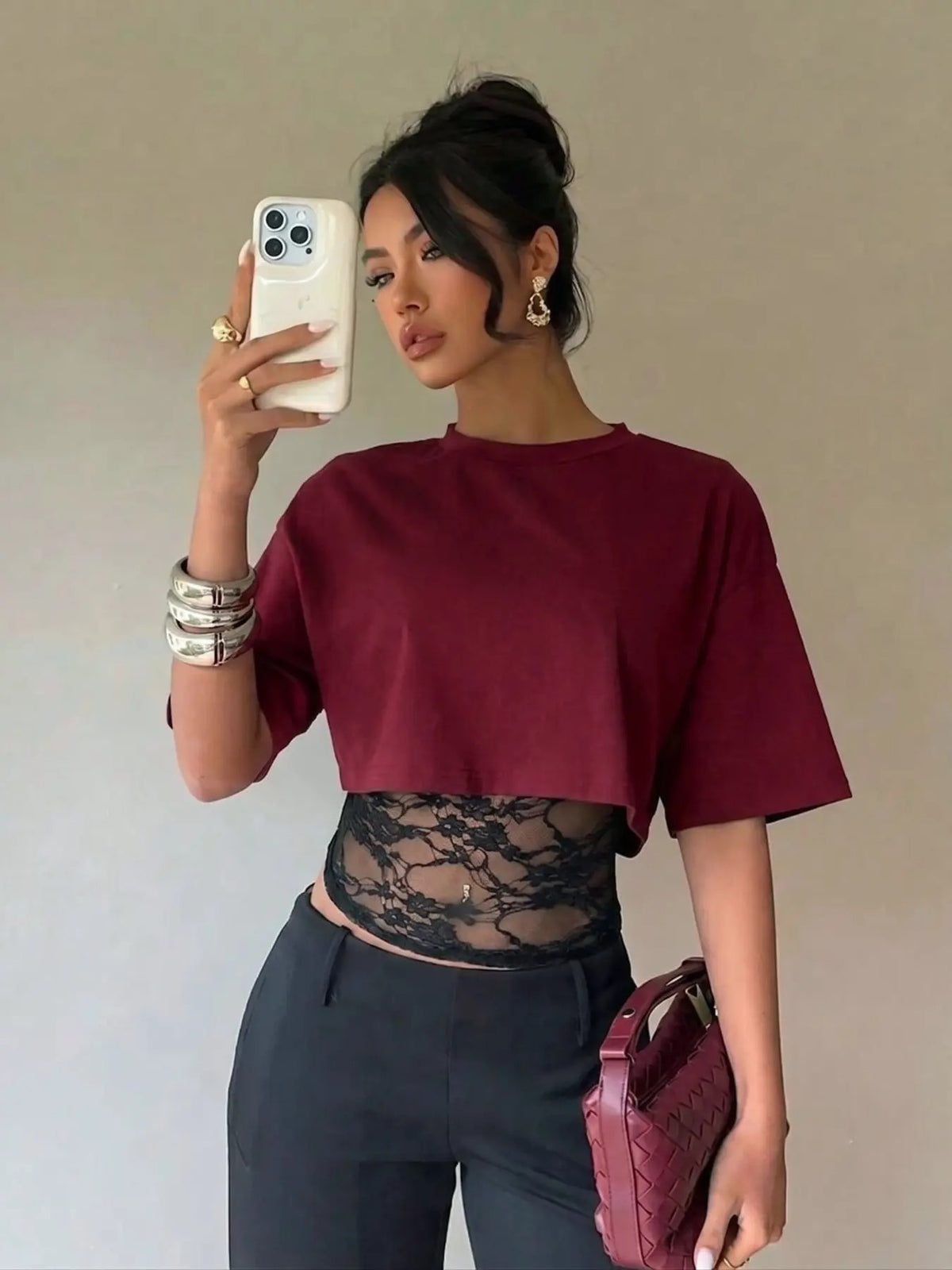 Lace-spliced cropped layered tee — lace-tee-07